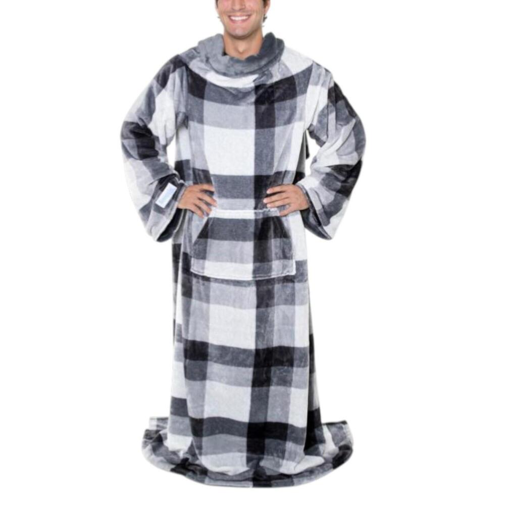 Snuggie Men's 2-in-1 Reversible Wearable Blanket Gray Plaid